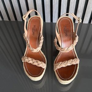 Valentino natural color braided leather sling back 5 inch Wedge. US size 8.